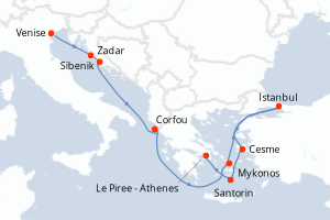 carte itinéraire croisière Adriatique 10 jours au départ du port de Venise