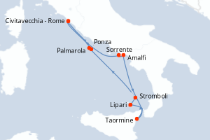 Carte de l'itinéraire de croisière Civitavecchia - Rome-Civitavecchia - Rome d'une durée de 6 jours