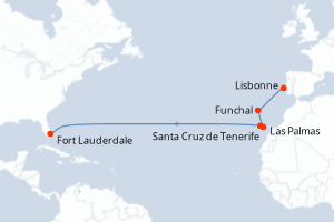 carte itinéraire croisière Caraïbes Bahamas 14 jours au départ du port de Lisbonne