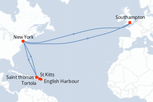 carte itinéraire croisière Europe du Nord 27 jours au départ du port de Southampton