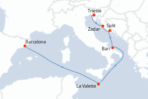 carte itinéraire croisière Méditerranée 7 jours au départ du port de Barcelone