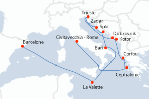 carte itinéraire croisière Méditerranée 14 jours au départ du port de Barcelone