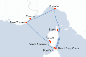 carte itinéraire croisière Méditerranée 6 jours au départ du port de Cannes