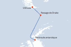 Carte de l'itinéraire de croisière Buenos Aires-Buenos Aires d'une durée de 11 jours