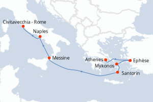 carte itinéraire croisière Sicile 7 jours au départ du port de Le Piree - Athenes