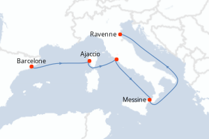carte itinéraire croisière Sicile 5 jours au départ du port de Barcelone