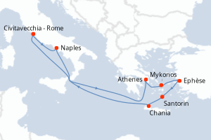 carte itinéraire croisière Méditerranée 9 jours au départ du port de Civitavecchia - Rome