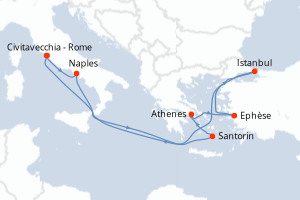 carte itinéraire croisière Méditerranée 10 jours au départ du port de Civitavecchia - Rome