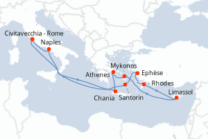 carte itinéraire croisière Méditerranée 12 jours au départ du port de Civitavecchia - Rome