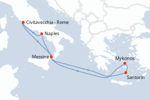 carte itinéraire croisière Sicile 7 jours au départ du port de Civitavecchia - Rome