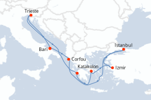 Carte de l'itinéraire de croisière Bari-Bari d'une durée de 9 jours