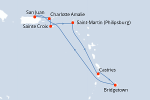 Carte de l'itinéraire de croisière San Juan-San Juan d'une durée de 7 jours