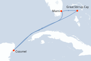 carte itinéraire croisière Caraïbes Bahamas 5 jours au départ du port de Miami