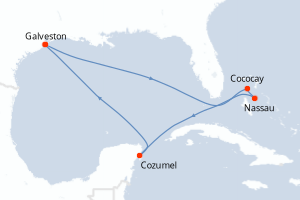 carte itinéraire croisière Caraïbes Mexique 8 jours au départ du port de Galveston
