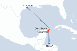 carte itinéraire croisière Caraïbes Mexique 7 jours au départ du port de Galveston