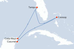 carte itinéraire croisière Caraïbes Mexique 7 jours au départ du port de Tampa