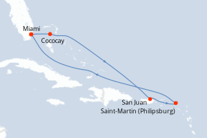 carte itinéraire croisière Caraïbes Bahamas 7 jours au départ du port de Miami