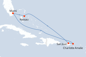 Carte de l'itinéraire de croisière Miami-Miami d'une durée de 7 jours