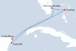 carte itinéraire croisière Caraïbes Bahamas 6 jours au départ du port de Fort Lauderdale