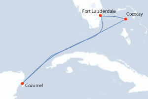 carte itinéraire croisière Caraïbes Bahamas 5 jours au départ du port de Fort Lauderdale
