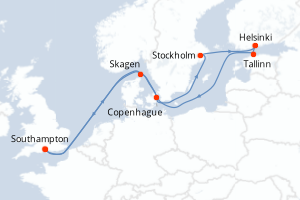 carte itinéraire croisière Europe du Nord 11 jours au départ du port de Southampton