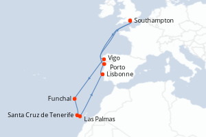 carte itinéraire croisière Europe du Nord 11 jours au départ du port de Southampton