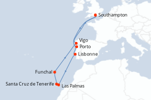 carte itinéraire croisière Europe du Nord 11 jours au départ du port de Southampton