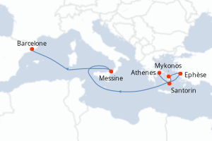 carte itinéraire croisière Sicile 7 jours au départ du port de Le Piree - Athenes