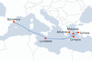 carte itinéraire croisière Méditerranée 7 jours au départ du port de Le Piree - Athenes
