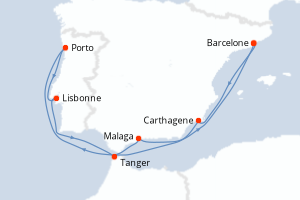 carte itinéraire croisière Méditerranée 9 jours au départ du port de Barcelone