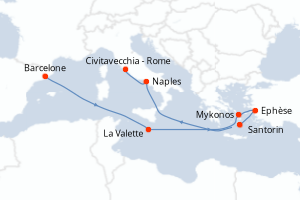 carte itinéraire croisière Méditerranée 9 jours au départ du port de Barcelone