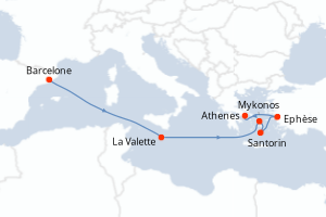 carte itinéraire croisière Méditerranée 7 jours au départ du port de Barcelone