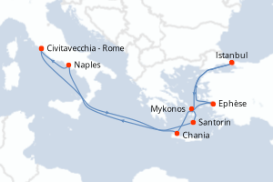 Carte de l'itinéraire de croisière Civitavecchia - Rome-Civitavecchia - Rome d'une durée de 11 jours