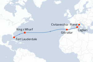 carte itinéraire croisière Transatlantique 13 jours au départ du port de Civitavecchia - Rome