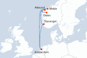 carte itinéraire croisière Fjörds norvégiens 7 jours au départ du port de Amsterdam