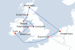 carte itinéraire croisière Europe du Nord 12 jours au départ du port de Amsterdam