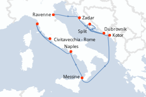 carte itinéraire croisière Adriatique 11 jours au départ du port de Ravenne