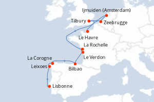 carte itinéraire croisière Atlantique 10 jours au départ du port de Le Havre