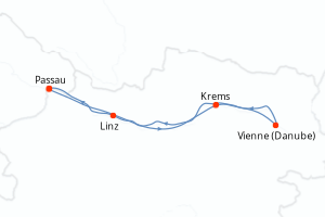 carte itinéraire croisière Danube 4 jours au départ du port de Passau