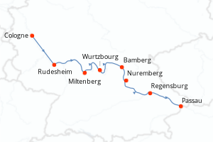 carte itinéraire croisière Danube 7 jours au départ du port de Cologne