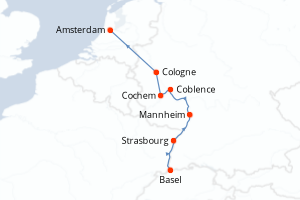 carte itinéraire croisière Rhin Main Moselle 7 jours au départ du port de Basel