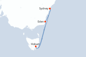Carte de l'itinéraire de croisière Sydney-Sydney d'une durée de 5 jours