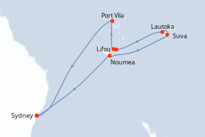 carte itinéraire croisière Australie Nouvelle Zélande 14 jours au départ du port de Sydney