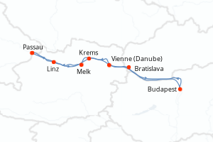 carte itinéraire croisière Danube 7 jours au départ du port de Passau