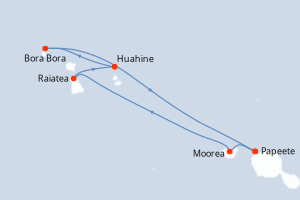 carte itinéraire croisière Tahiti 7 jours au départ du port de Papeete