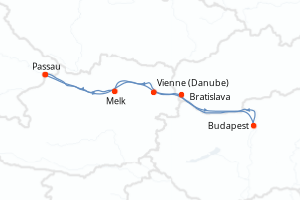 carte itinéraire croisière Danube 5 jours au départ du port de Passau