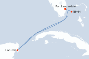 Carte de l'itinéraire de croisière Fort Lauderdale-Fort Lauderdale d'une durée de 5 jours