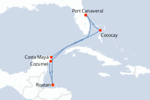 carte itinéraire croisière Caraïbes Bahamas 7 jours au départ du port de Port Canaveral