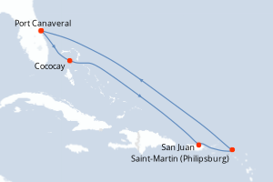 carte itinéraire croisière Caraïbes Bahamas 7 jours au départ du port de Port Canaveral
