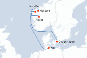 carte itinéraire croisière Fjörds norvégiens 6 jours au départ du port de Copenhague